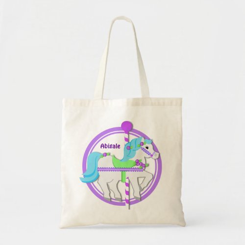 Carousel Pony Purple with Roses Tote Bag