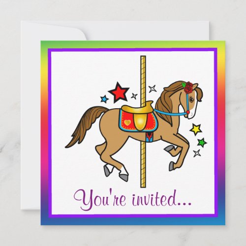 Carousel Pony with Stars Birthday Invite