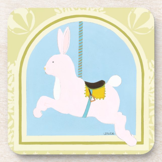 Carousel Rabbit by June Erica Vess Beverage Coaster (Front)