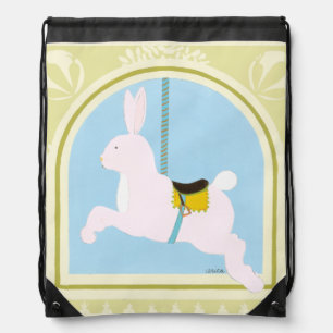 Carousel Rabbit by June Erica Vess Drawstring Bag