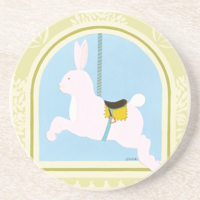Carousel Rabbit by June Erica Vess Drink Coaster (Front)