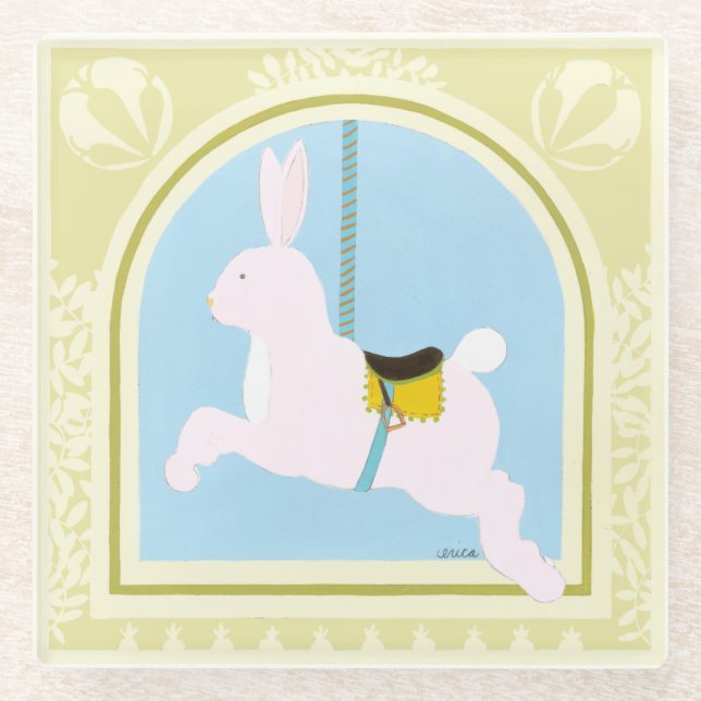 Carousel Rabbit by June Erica Vess Glass Coaster (Front)