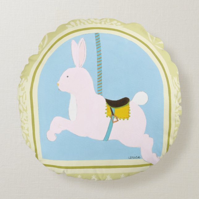 Carousel Rabbit by June Erica Vess Round Pillow (Front)