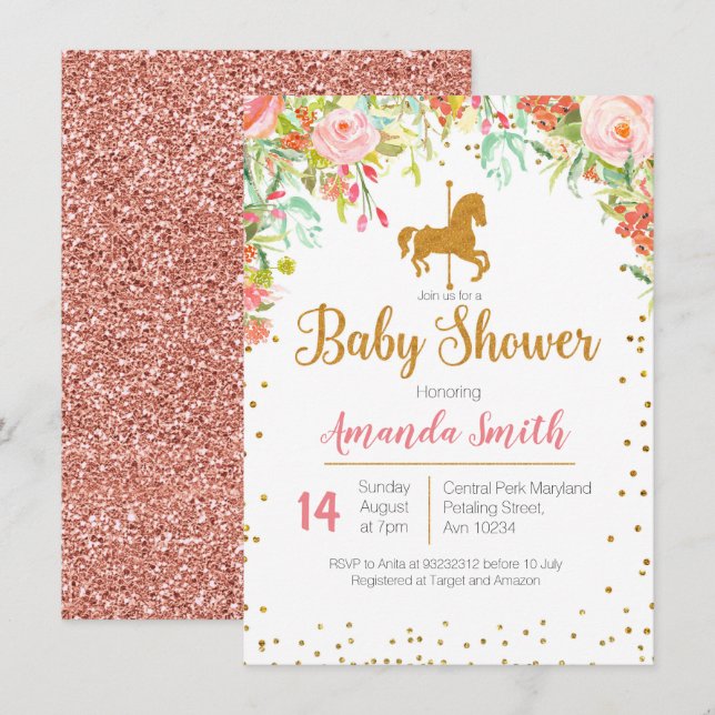 Carousel Rose Gold Baby Shower invitation (Front/Back)
