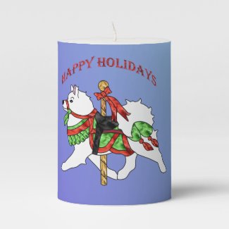 Carousel Samoyed Pillar Candle Happy Holiday
