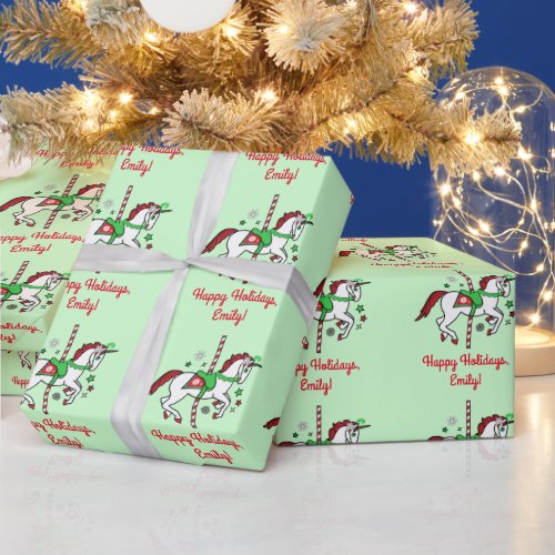 Carousel Unicorn Name Customizable Wrapping Paper