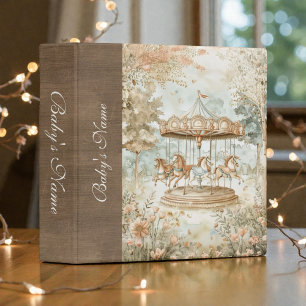 Carousel Watercolor Neutral Beige Baby Photos 3 Ring Binder