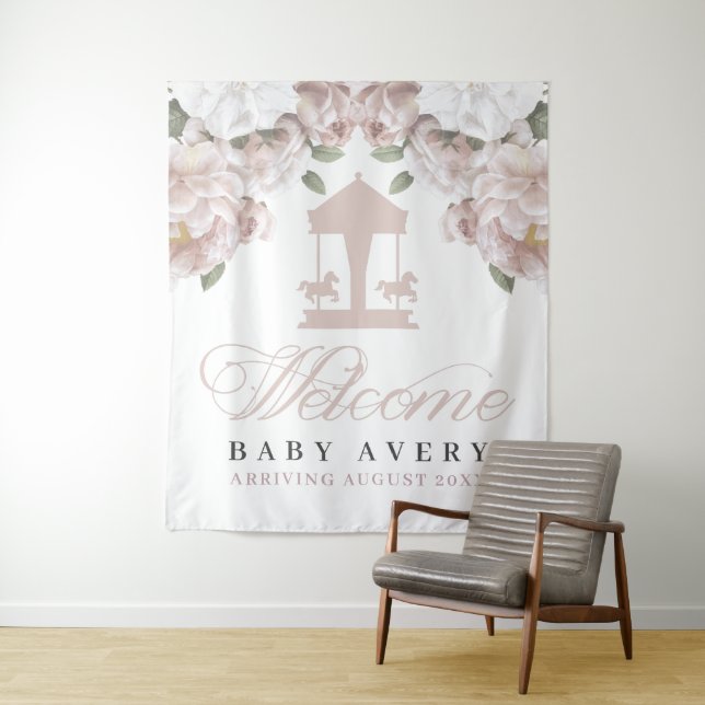 Carousel Welcome Baby Baby Shower Tapestry (In Situ)