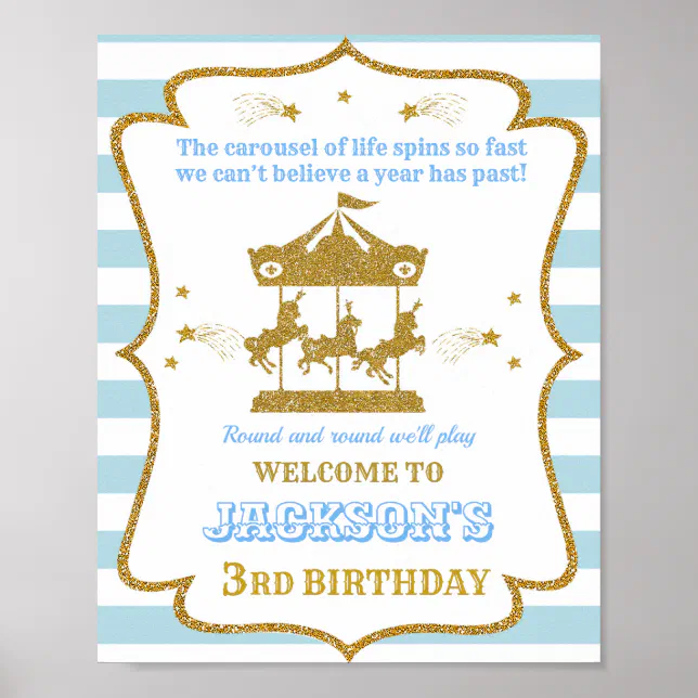 Carousel welcome party sign Boy circus poster | Zazzle