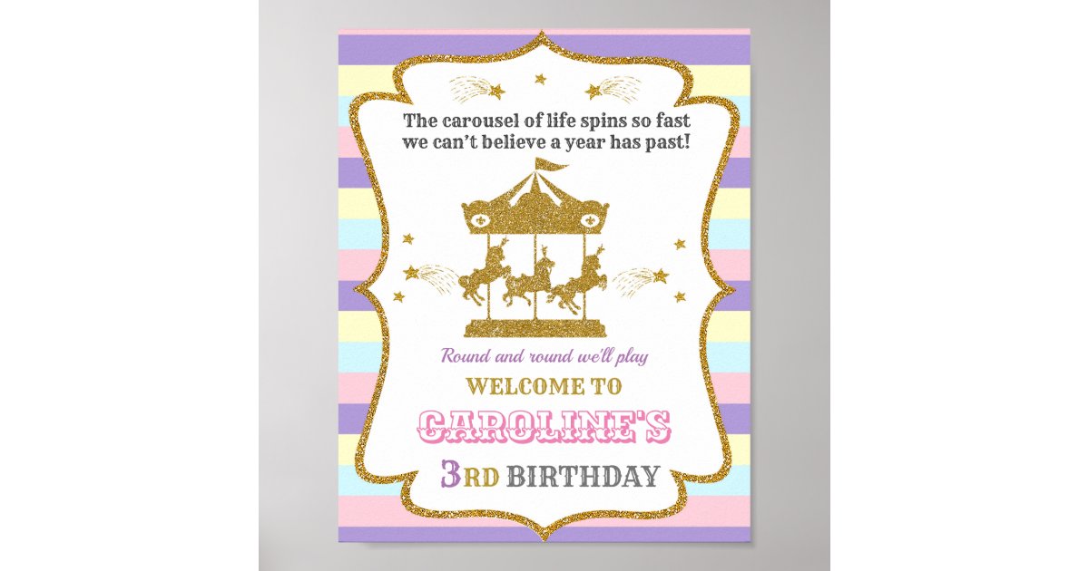 Carousel welcome party sign Girl circus poster | Zazzle