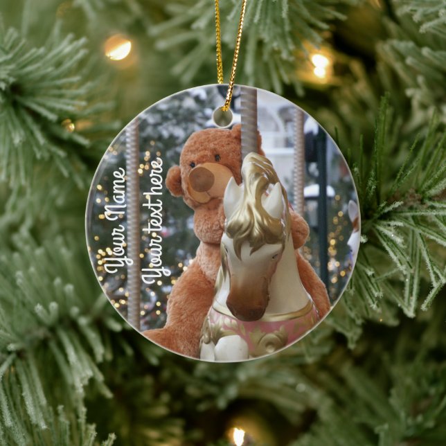Carousel with Teddy Bear Ceramic Ornament (Tree)
