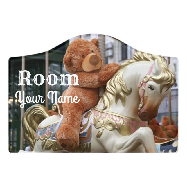 Carousel with Teddy Bear Door Sign (Small Crest Front)
