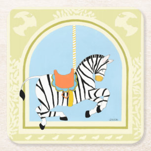 Carousel Zebra by June Erica Vess Square Paper Coaster