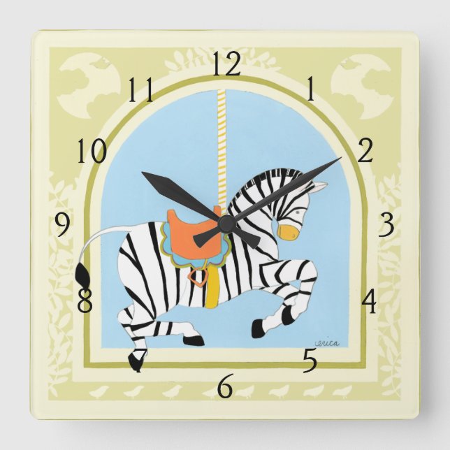 Carousel Zebra by June Erica Vess Square Wall Clock (Front)