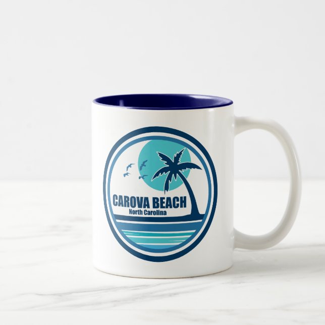 Carova Beach North Carolina Palm Tree Birds Two-Tone Coffee Mug (Right)