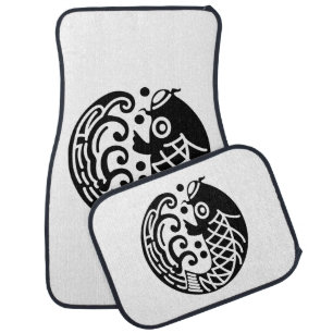 Carp and wave car floor mat