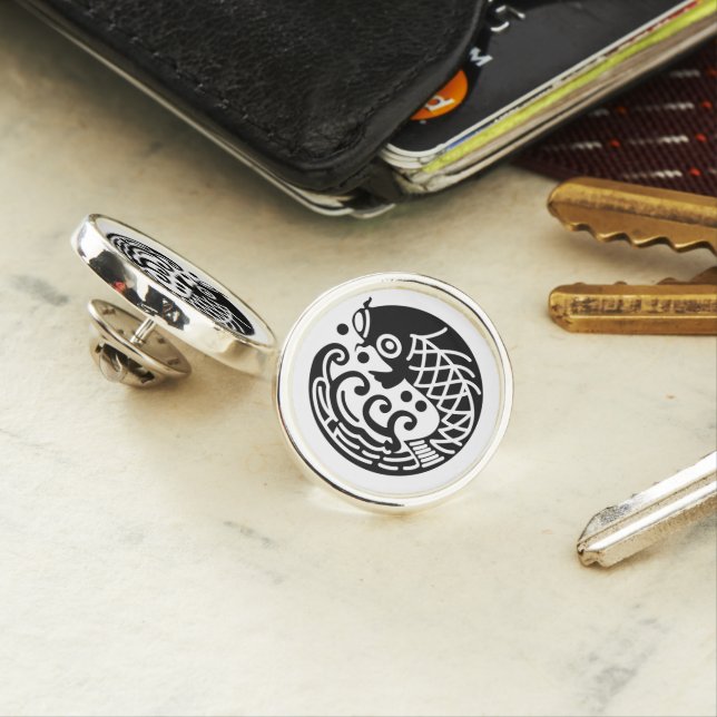 Carp and wave lapel pin (In Situ)