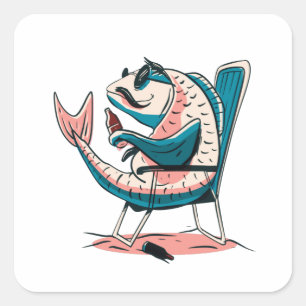 Carp fish beer square sticker
