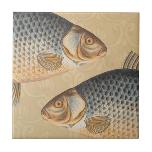 Carp fish fishing painting freshwater ceramic tile (Front)