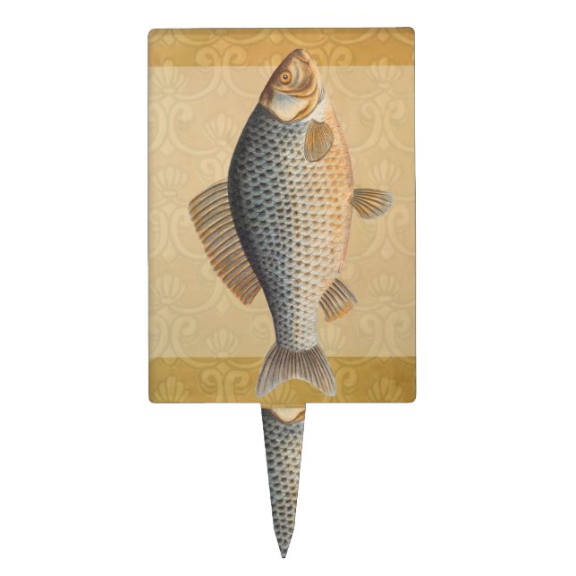 Carp fish fishing painting freshwater drawing  cake topper (Front)