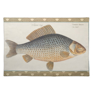 Carp fish fishing painting freshwater drawing cloth placemat