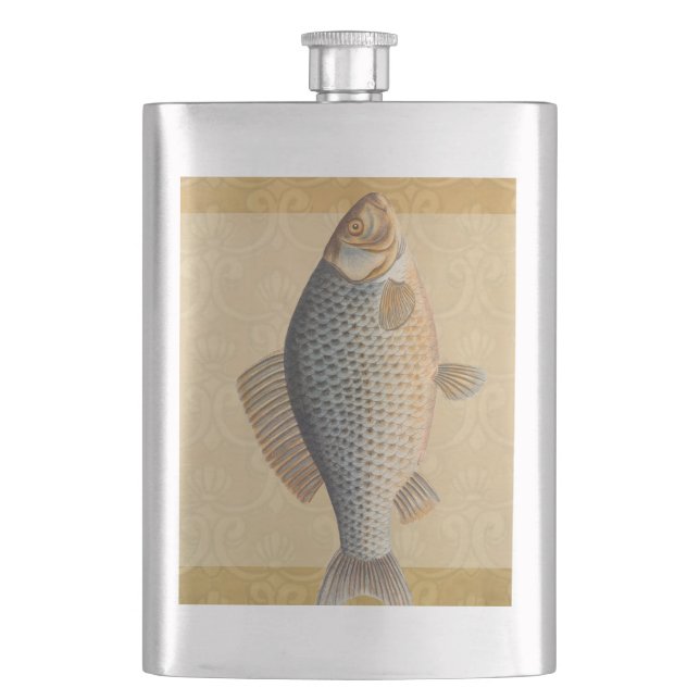 Carp fish fishing painting freshwater drawing  hip flask (Front)
