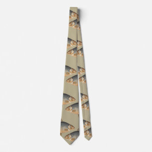 Carp fish fishing painting freshwater drawing  neck tie