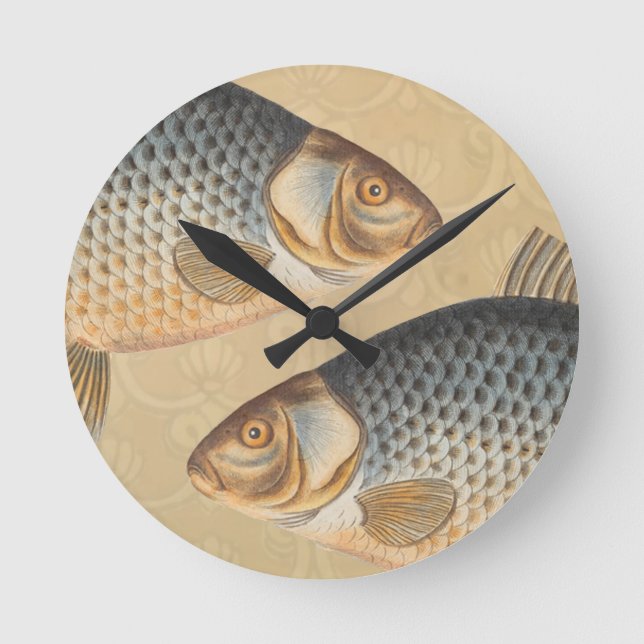 Carp fish fishing painting freshwater drawing  round clock (Front)