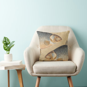 Carp fish fishing painting freshwater drawing throw pillow