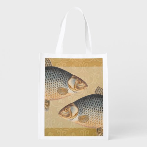 Carp fish fishing painting freshwater grocery bag