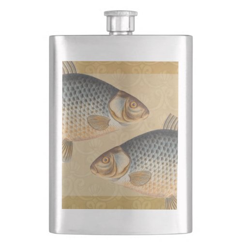 Carp fish fishing painting freshwater hip flask