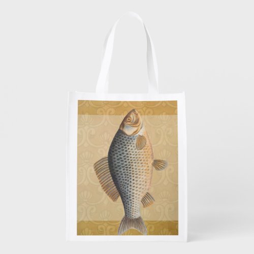 Carp fish fishing painting freshwater reusable grocery bag