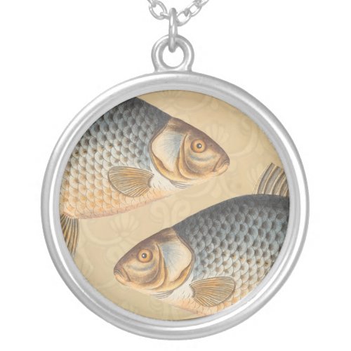 Carp fish fishing painting freshwater silver plated necklace