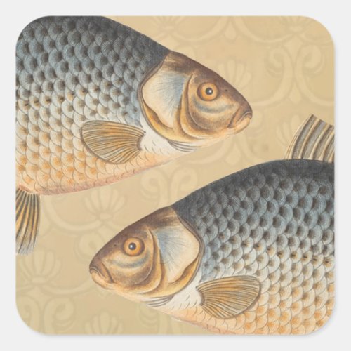 Carp fish fishing painting freshwater square sticker