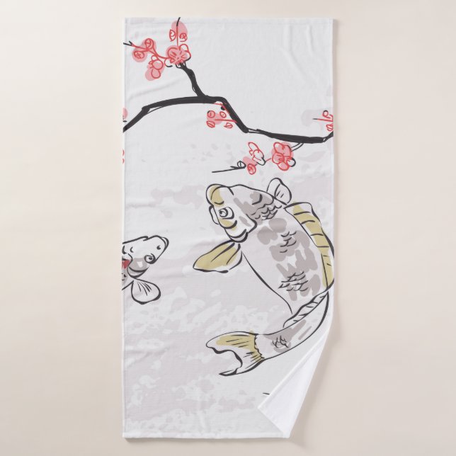 carp koi fish nature landscape view sketch illustr bath towel (Bath Towel)