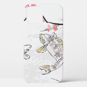 carp koi fish nature landscape view sketch illustr iPhone 12 case