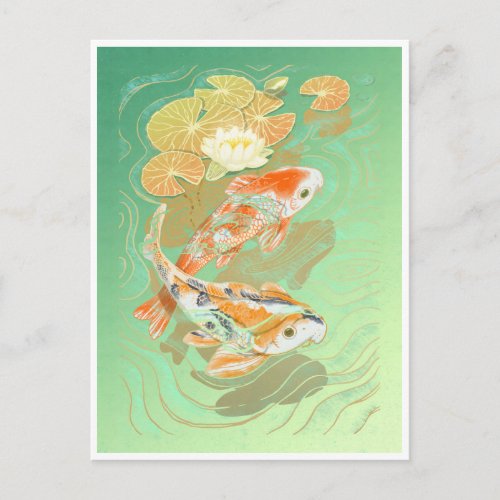 Carp Koi Fish Water Lily Pond Postcard