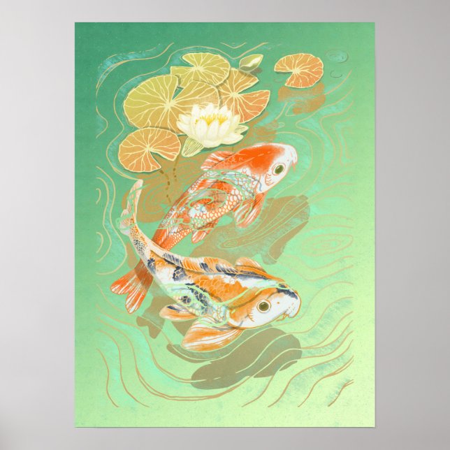 Carp Koi Fish Water Lily Pond Poster (Front)