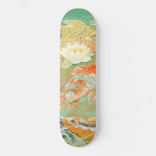 Carp Koi Fish Water Lily Pond Skateboard Deck