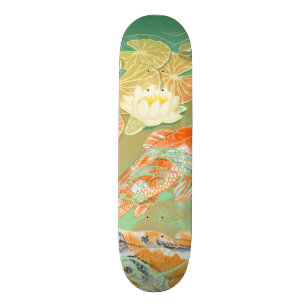 Carp Koi Fish Water Lily Pond Skateboard Deck
