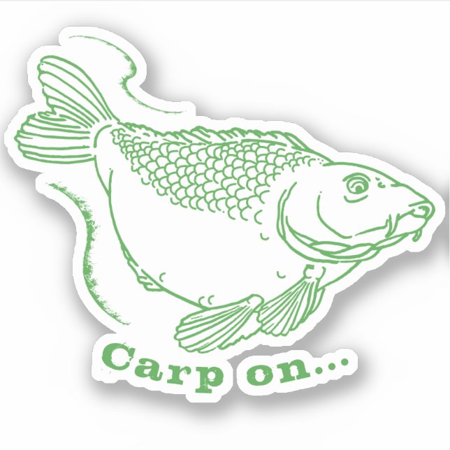 Carp on Funny Caught a Fish Fishing Quote Sticker (Front)