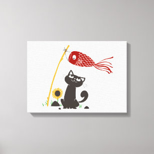 Carp streamer happy cat - Choose background color Canvas Print