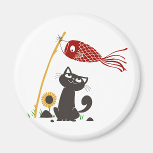 Carp streamer happy cat - Choose background color Magnet