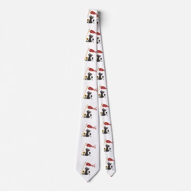 Carp streamer happy cat - Choose background color Neck Tie (Front)