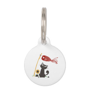 Carp streamer happy cat - Choose background color Pet ID Tag
