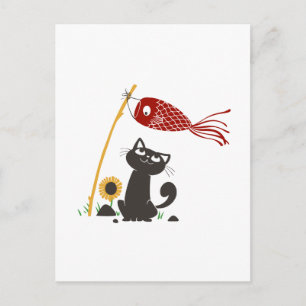 Carp streamer happy cat - Choose background color Postcard