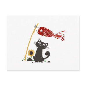 Carp streamer happy cat - Choose background color Postcard
