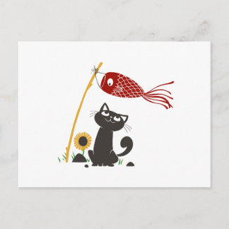 Carp streamer happy cat - Choose background color Postcard