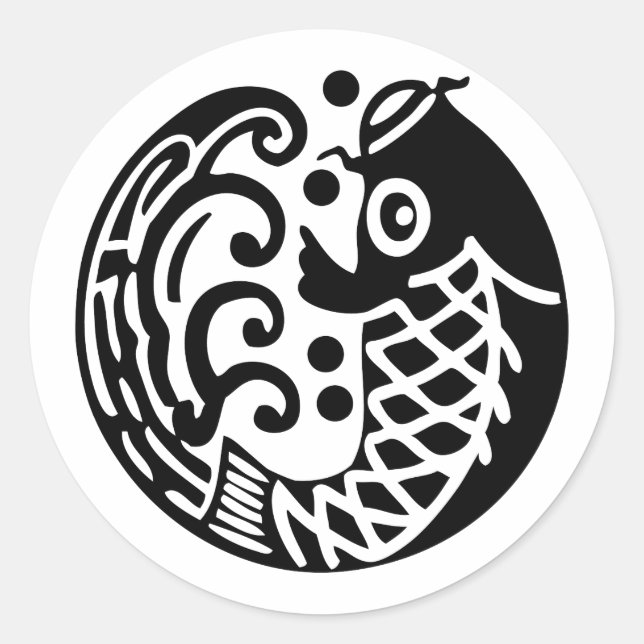 Carp with waves classic round sticker (Front)