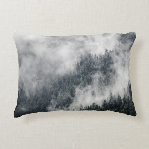 Carpathian Mountains Foggy Forest Scene Accent Pillow